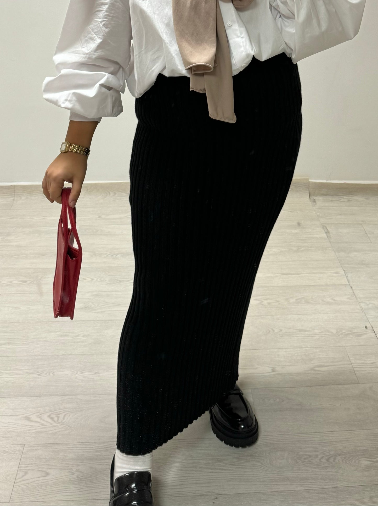 BLACK ribbed knit skirt