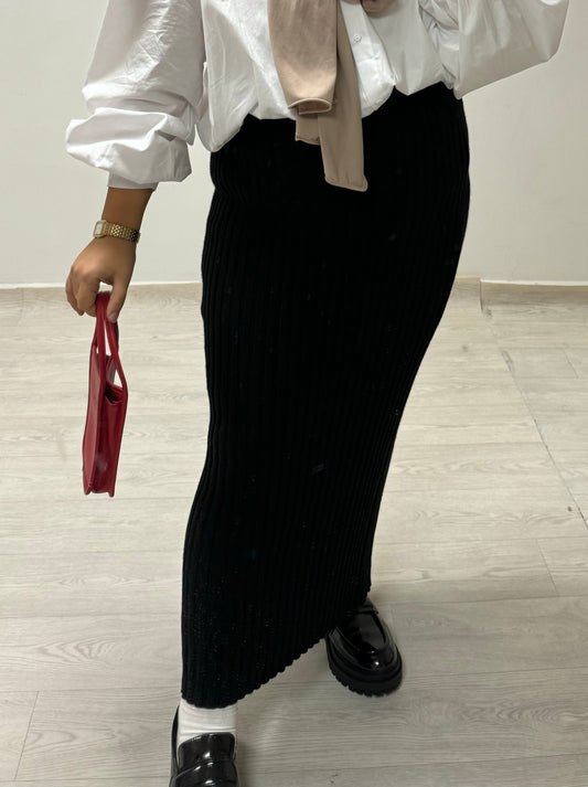 BLACK ribbed knit skirt