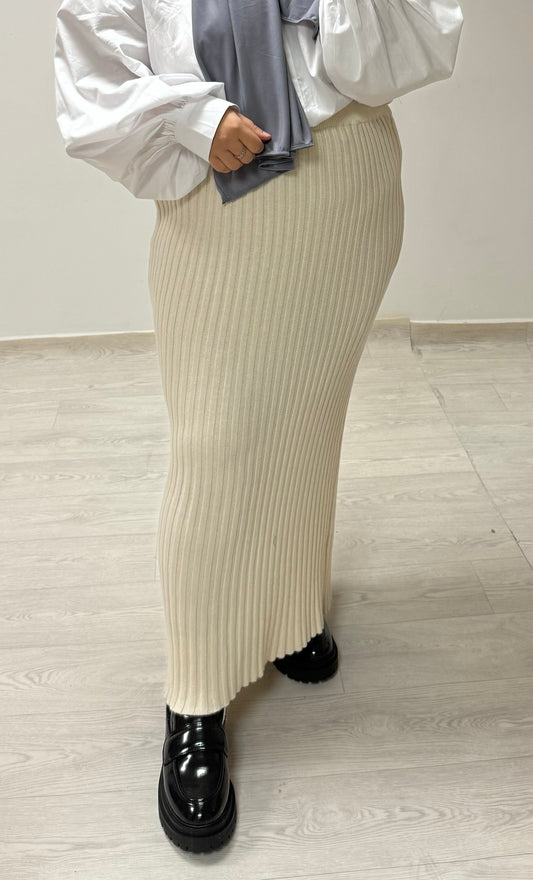 CREAM ribbed knit skirt